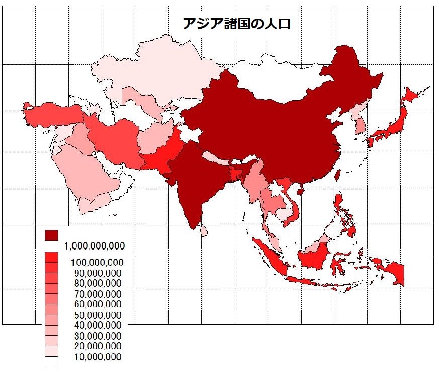 アジア諸国の人口数