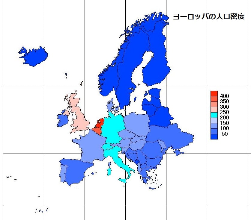 ヨーロッパ諸国の人口密度