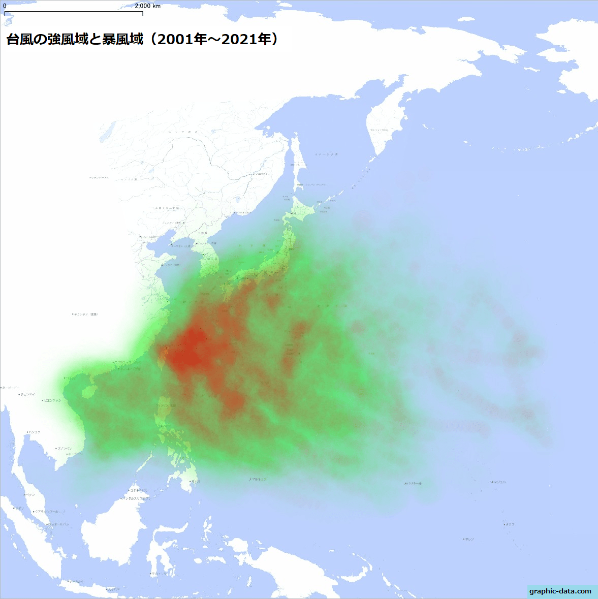 台風の強風域と暴風域（2001年～2021年）